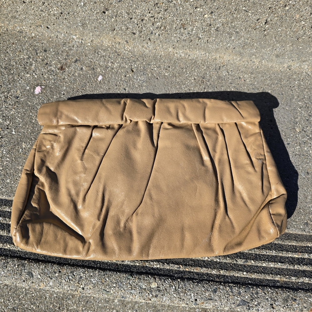 Tan Leather Fold-Over Clutch